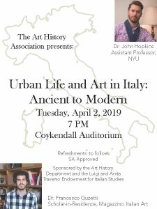 Poster for Art History Association Symposium in 2019: Urban Life and Art in Italy: Ancient to Modern